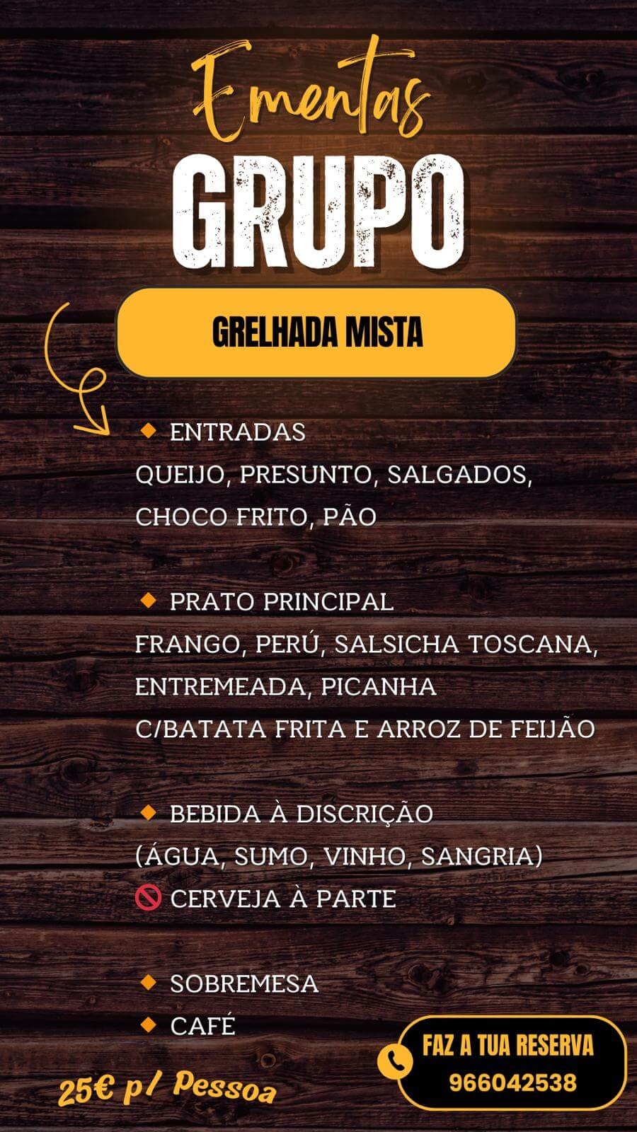 Ementa de Grupo Grelhada Mista